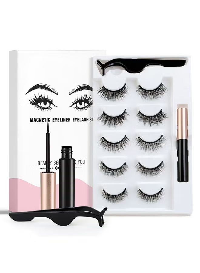 HTKCRX Magnetic Eyeliner Eyelash Suit, 5 Pairs Different Styles 3D Look Magnetic Lashes, No Glue Needed - Image 1